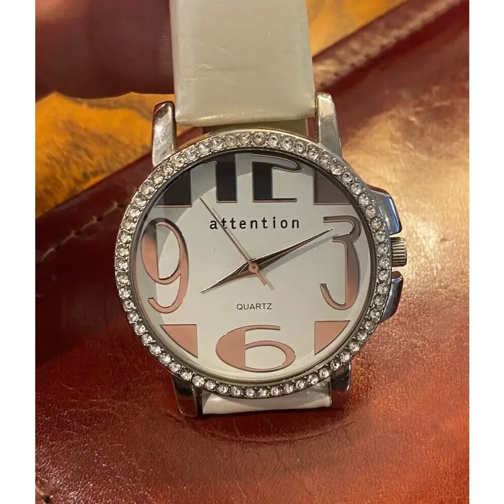 Women's 40mm Attention Watch, Pearl Tone Band,. Crystal Accented Bezel